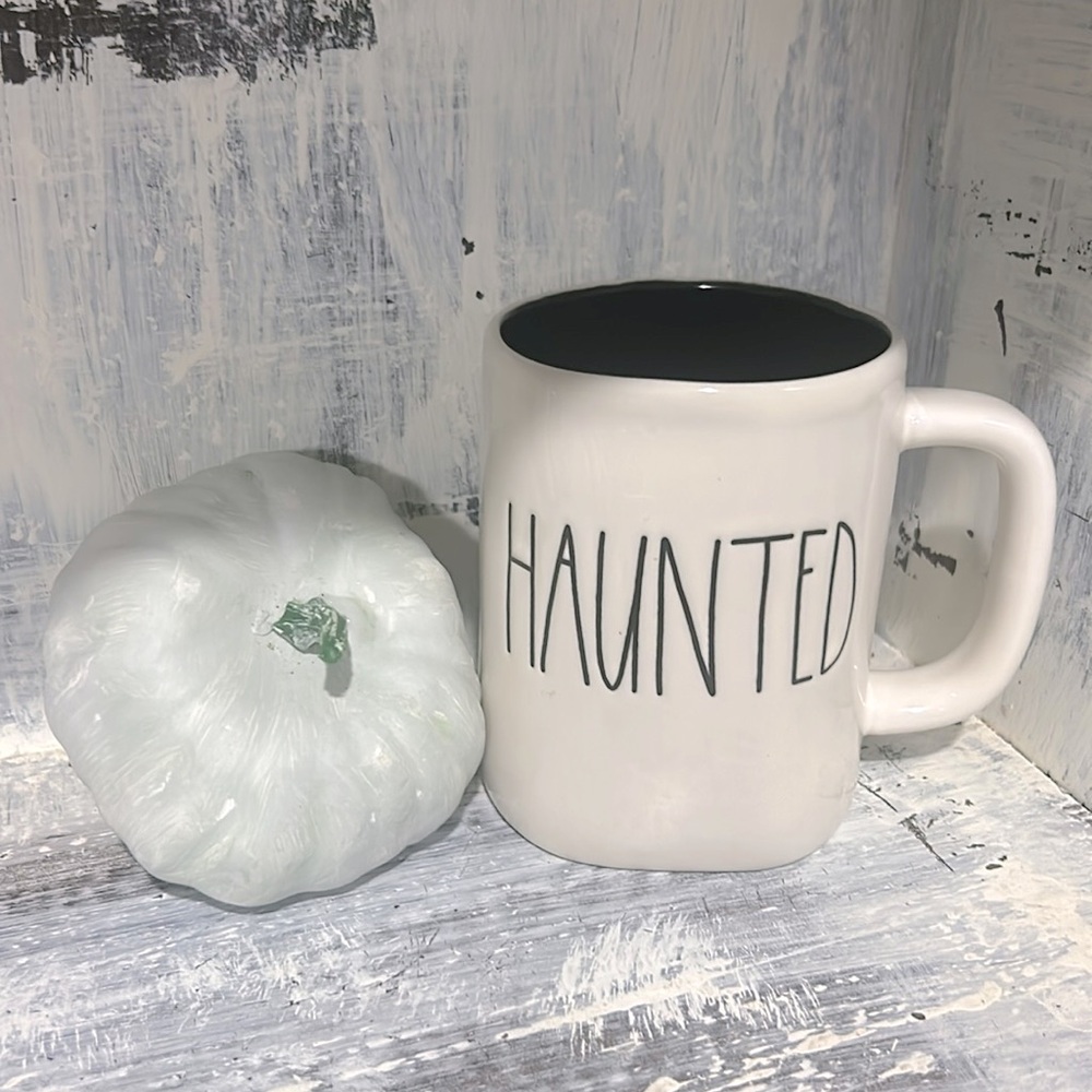 Rae Dunn HAUNTED glossy black interior mug